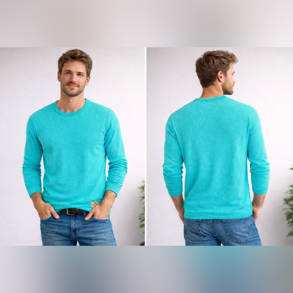 Hollister California Men’s Lightweight Crewneck Sweater – Size L – Aqua